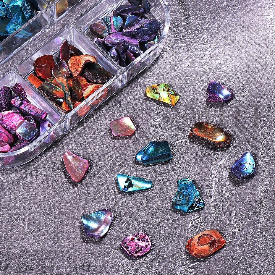 6 Grids Abalone Shell Flakes Nail Art Decoration 3D Charms Irregular Seashell Fragment Aurora Slices DIY Manicure  Accessories