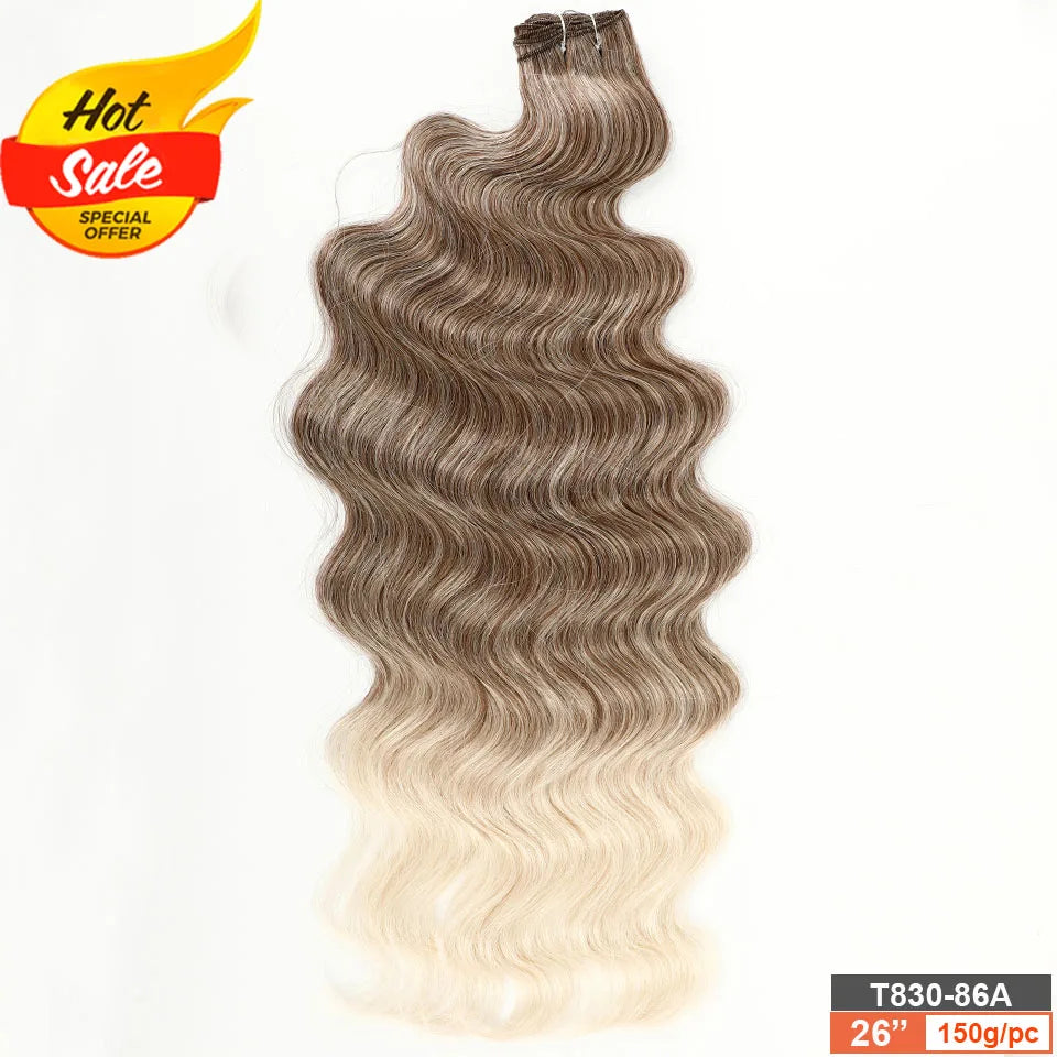 Magicae Blond 27/613 White60# 30Inches 200g High Temperature Synthetic Hair Extension Long Body Wave Hair Weave Bundle Highlight