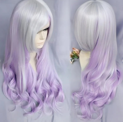 Soowee Synthetic Hair Ombre Rainbow Cosplay Wig with Bangs Red Yellow Purple Green Blue Wigs for Black Women