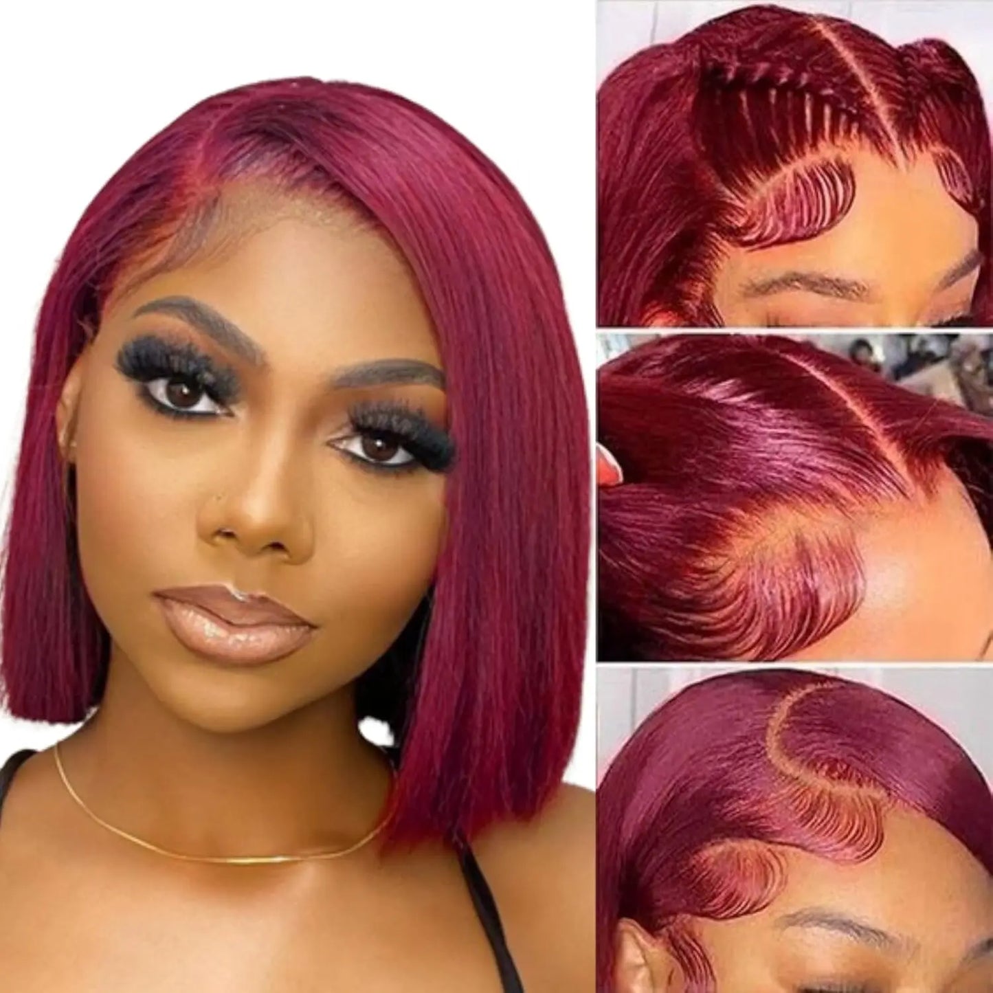 Burgundy Straight Short Bob Wig Human Hair Blonde 613 Lace Front Human Hair Wigs 13x4 HD Transparent Lace Frontal Wig for Women