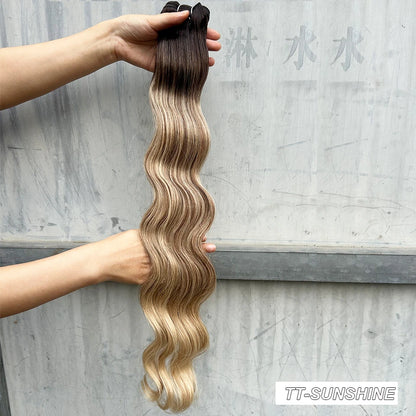 30Inches 200Grams Chocolate Ombre Brown 6# Highlight Blond 27/30/613 Bio Body Wave Hair Weave Bundles High Temperature Synthetic
