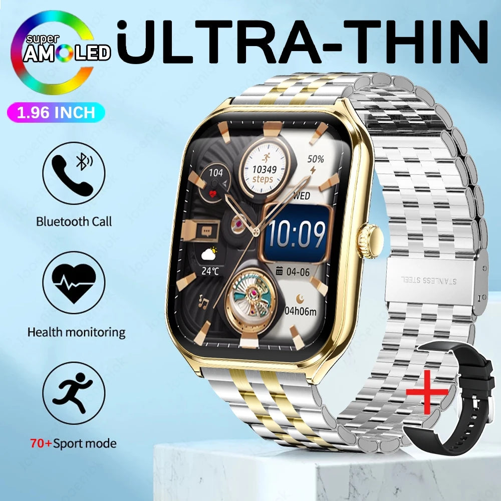 2025 New 7.5MM Ultra Thin Smart Watch Men 1.96"AMOLED Screen Always Show Time Heart Rate Sport Waterproof BT Call Smartwatch