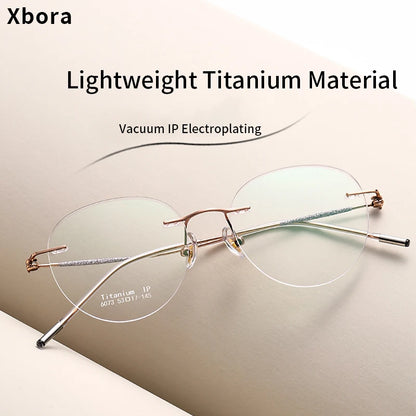 Xbora Ultra-light Titanium Men's And Women's Frameless Anti-blue Light Myopia Glasses Frame Prescription Optical Eyeglasses 6073