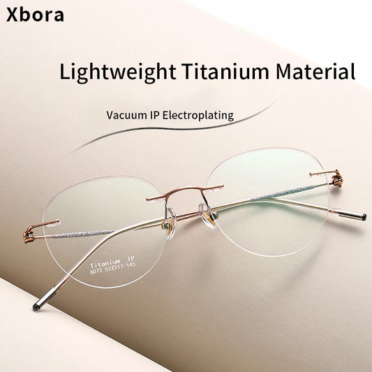 Xbora Ultra-light Titanium Men's And Women's Frameless Anti-blue Light Myopia Glasses Frame Prescription Optical Eyeglasses 6073