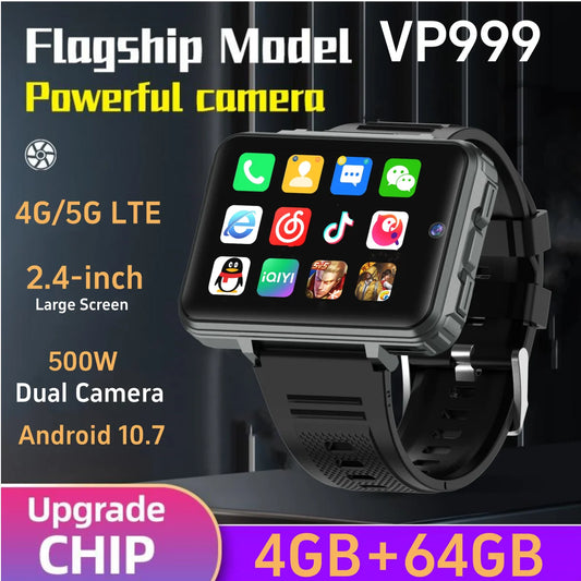 VP999 Ultra Large Screen Smart Watch 4G Dual Camera 64GB Face Recognition Unlock 1400mAh Maps 2.4 inch Touch Screen Smartwatch