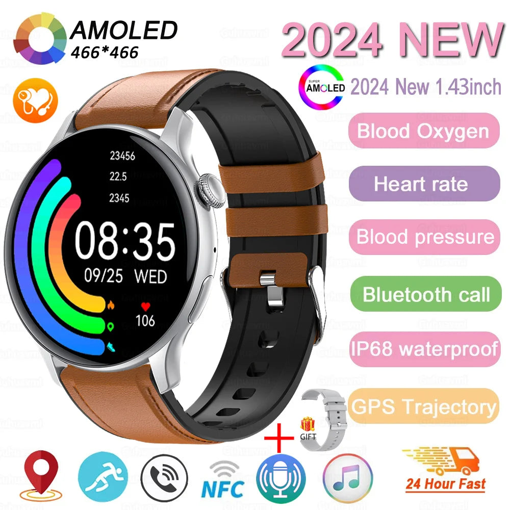 2024 New NFC Smart Watch Women 1.43 Inch AMOLED 466*466 HD Screen Always Display Sport Watch Women Bluetooth Call GPS Smartwatch