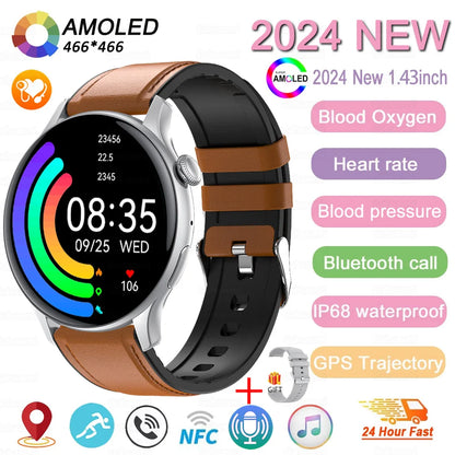 2024 New NFC Smart Watch Women 1.43 Inch AMOLED 466*466 HD Screen Always Display Sport Watch Women Bluetooth Call GPS Smartwatch