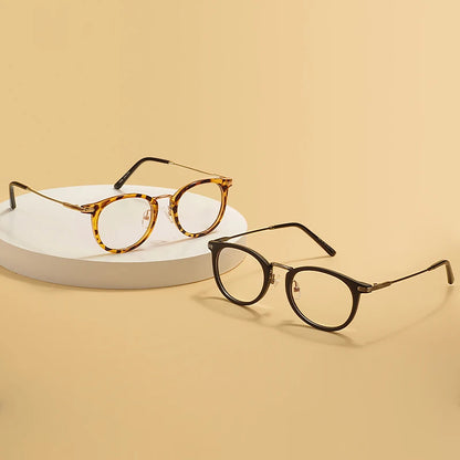 TR90 Men Women Lightweight Vintage Eyeglasses Frame Round Plastic Leopard Clear Spectacles For Optical Prescription Lenses