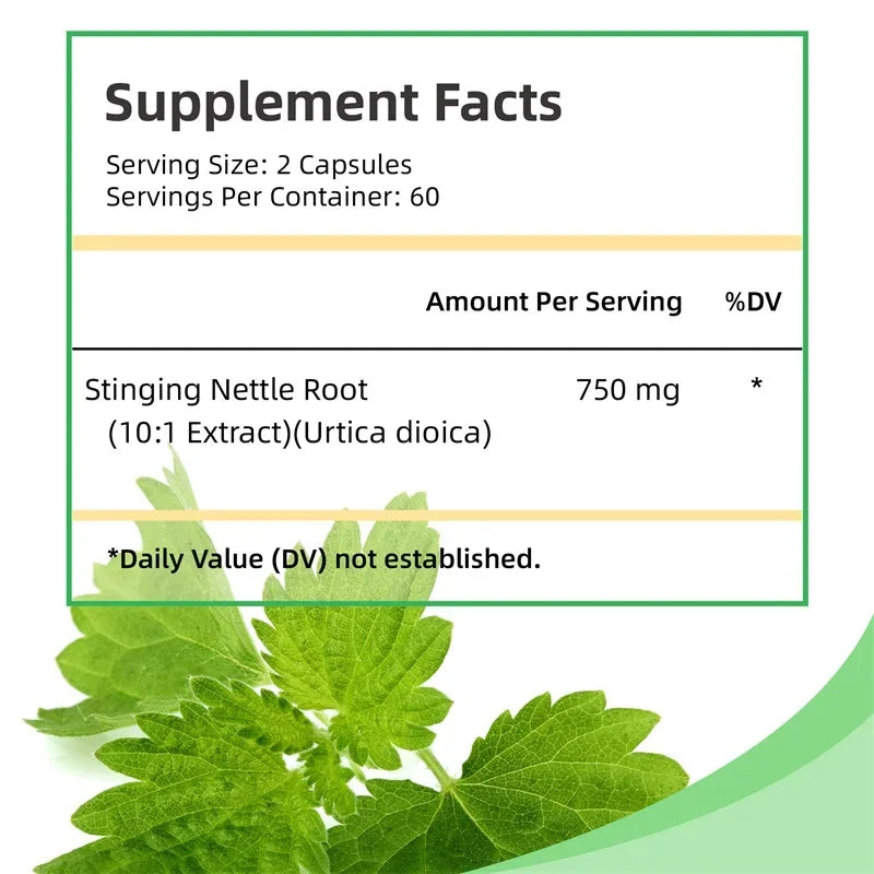 Stinging Nettle Root Capsules - Supports Prostate and Urinary Tract Health, Promotes Hair Growth, Reduces Urinary Frequency