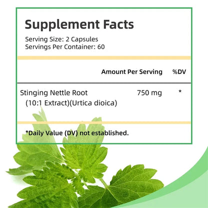Stinging Nettle Root Capsules - Supports Prostate and Urinary Tract Health, Promotes Hair Growth, Reduces Urinary Frequency
