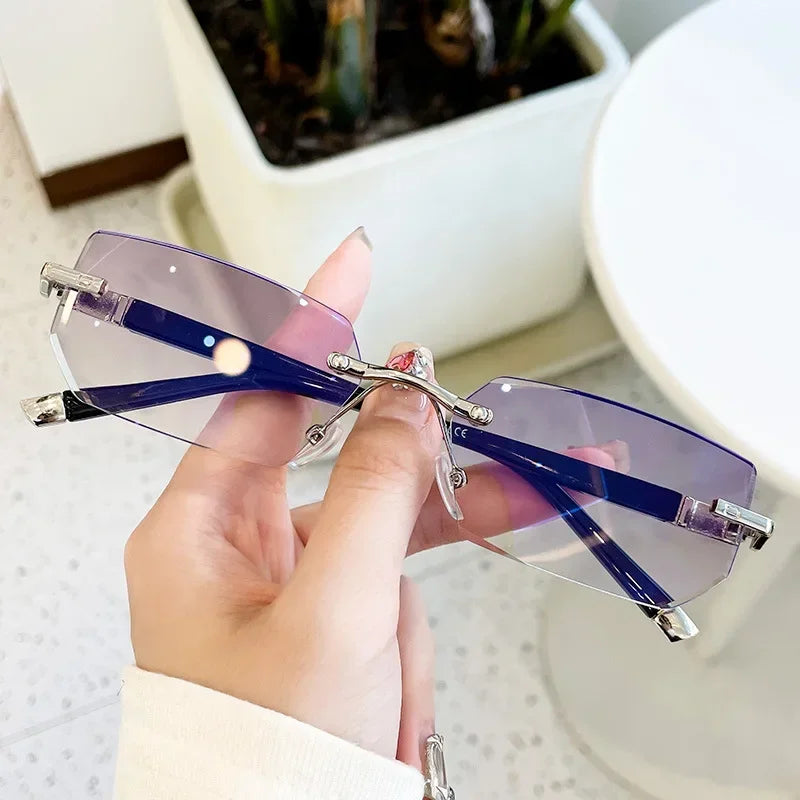 Men Blue Light Blocking Reading Glasses Women Dimond Cutting Rimless Eyeglasses Frame Anti Fatigue Hyperopia Presbyopic Eyewear