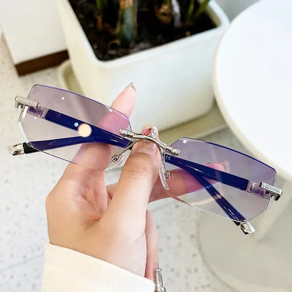 Men Blue Light Blocking Reading Glasses Women Dimond Cutting Rimless Eyeglasses Frame Anti Fatigue Hyperopia Presbyopic Eyewear