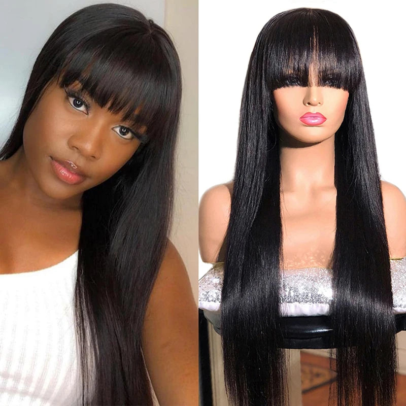 Straight Human Hair Wigs With Bangs 5x5 Hd Lace Closure Wig Fringe 13x4 Lace Frontal Glueless Wig Human Hair Ready To Wear Cheap
