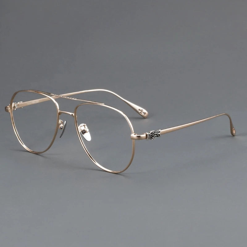 FIRADA Fashion Glasses Retro Pure Titanium Aviator Eyewear Comfortable Double Beam Prescription Eyeglasses Frame For Men 5125-C