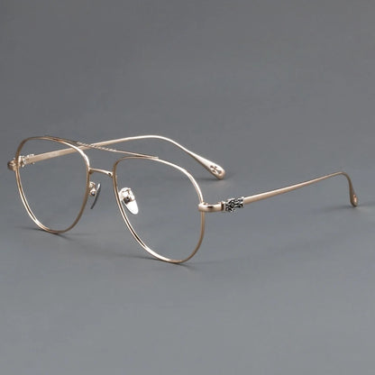 FIRADA Fashion Glasses Retro Pure Titanium Aviator Eyewear Comfortable Double Beam Prescription Eyeglasses Frame For Men 5125-C