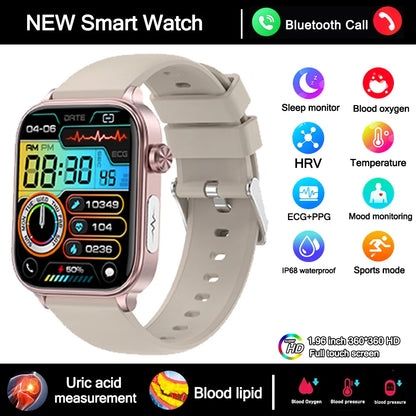 2025 New Smart Watch Diagnosis Blood Lipids Uric Acid Blood Pressure Smartwatch Men ECG+PPG Voice Bluetooth Call Health watch