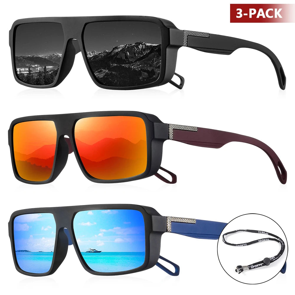 CRIXALIS 3 Pieces Outdoor Polarized Sunglasses Men Women Fashion Sport Fishing Sun Glasses Male Square Driving Shades UV400