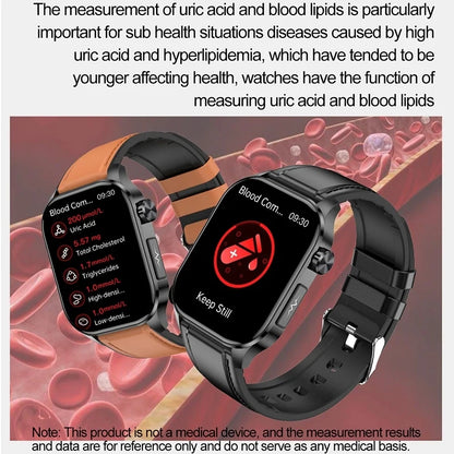 New Blood Glucose Health Smartwatch Men ECG+PPG Blood Pressure Lipids Uric Acid Sport Bluetooth Call IP67 Waterproof Smart Watch