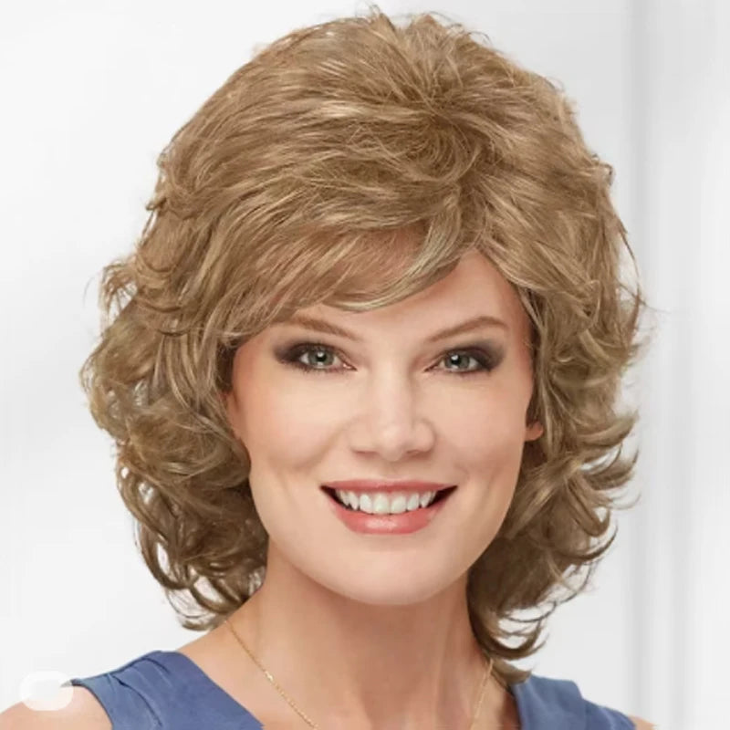HAIRJOY Women Synthetic Hair Wigs Short Curly with Bangs  Shoulder Length  Blonde Grey White Brown Wig