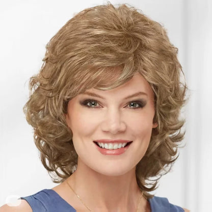 HAIRJOY Women Synthetic Hair Wigs Short Curly with Bangs  Shoulder Length  Blonde Grey White Brown Wig