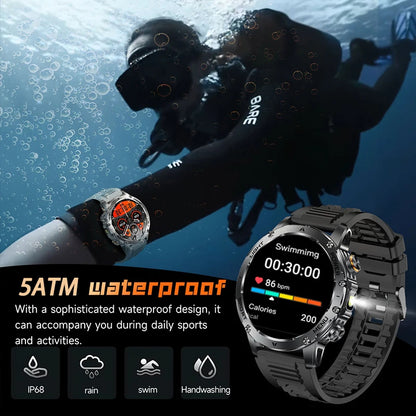 2025 New Outdoor Sports Military 1000mAh Battery Smart Watch Men GPS NFC 5ATM Waterproof Swim AMOLED Bluetooth Call Smartwatch