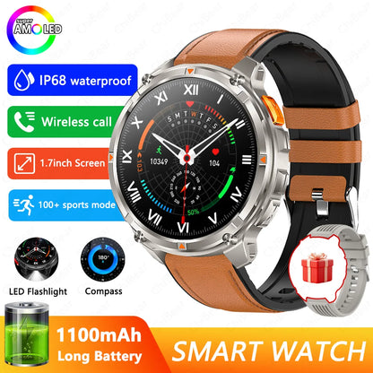 1100mAh Battery Smart Watch 1.7 Inch 360*360 AMOLED HD Screen Men Watch Compass 1ATM Waterproof Bluetooth Call Sports Smartwatch