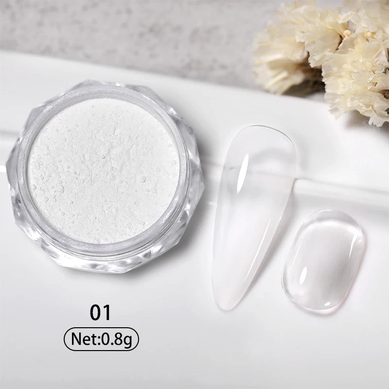 1 Box Aurora White Chrome Nail Powder Sparkling Mirror Pearl Pigments Nail Glitter White Rubbing Dust Nail Art Manicure Decorate