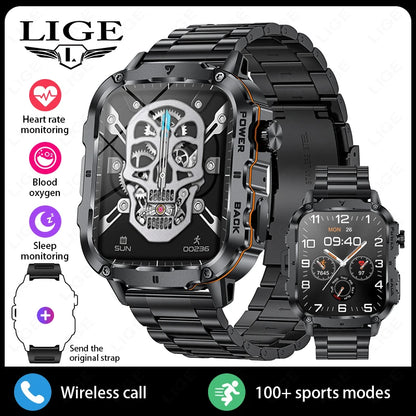 LIGE 2025 Rugged Military Smart Watch Men Outdoor Watches lP68 Waterproof 1.95" Al Voice BT Call Man Smartwatch For Android IOS