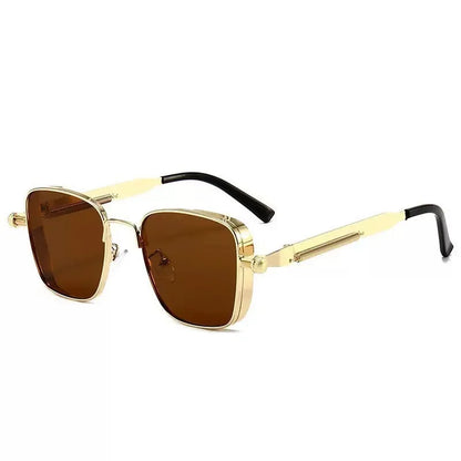 Men Driving Sunglasses Vintage Steampunk Square Sun Glasses Eyewear Metal Frame with Spring Hinges Women Eyepiece Trendy Goggles