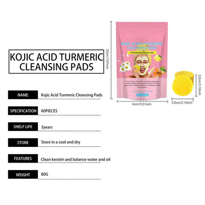 60pcs Turmeric Kojic Acid Cleansing Pads Exfoliating Pads Facial Sponges Deep Moisturizing Cleansing Gentle Natural Daily Skin C