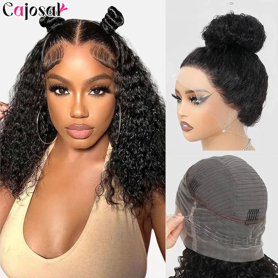250 Density Invisi Strap 360 Full HD Lace Frontal Kinky Curly Wig Black Human Hair Drawstring Snug 30 inch Water Wig Glueless