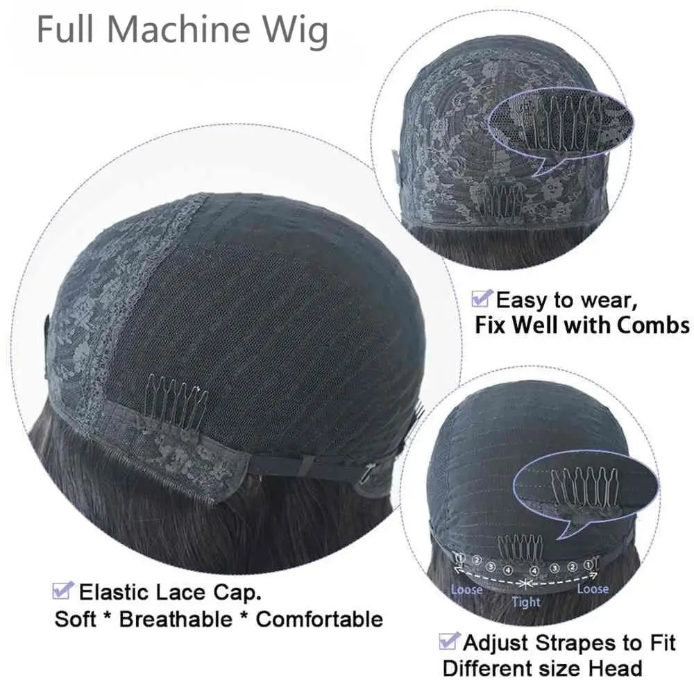 Pixie Cut Wig Human Hair Short Straight Bob Wigs For Black Women With Bangs Brazilian Virgin Hair Non Lace Front Cheap Wig Black