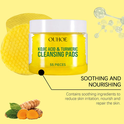 Turmeric Kojic Acid Facial Exfoliating Cleansing Pads Clogged Pores Oil Remover Glow Brighten Daily Lemon Facial Cotton Sponges