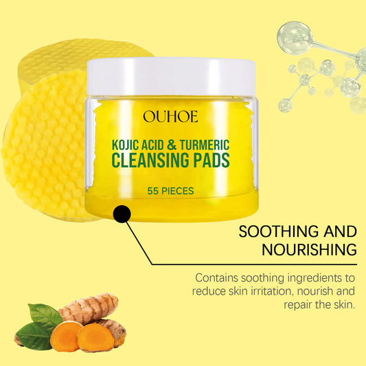 Turmeric Kojic Acid Facial Exfoliating Cleansing Pads Clogged Pores Oil Remover Glow Brighten Daily Lemon Facial Cotton Sponges