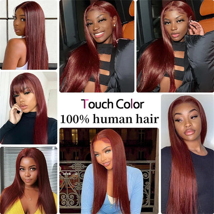 Reddish Brown Bone Straight 13x4 HD Transparent Lace Front Body Wave 100% Human Hair Wigs 180% Density Pre Plucked Copper Red