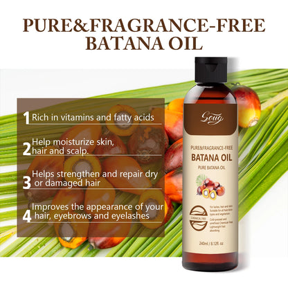 Pure Natural Batana Oil for Hair Growth, Eyelashes & Skin Care - 240ml Cold-Pressed Treatment for Dry Hair Repair