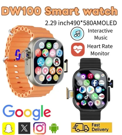 2025 DW100 4G Android Smartwatch Global Calling Fingerprint Unlock 2.29 Inch AMOLED 4G SIM Video Chat WIFI GPS Tracker
