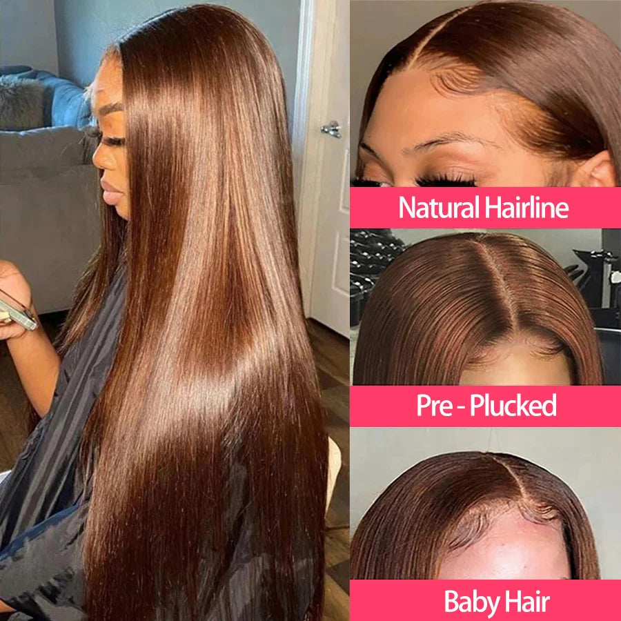Chocolate Brown Straight Lace Front Wigs Human Hair 13x6 Hd Lace Frontal Wig Brazilian Preplucked 13x4 Dark Brown Full Lace Wigs