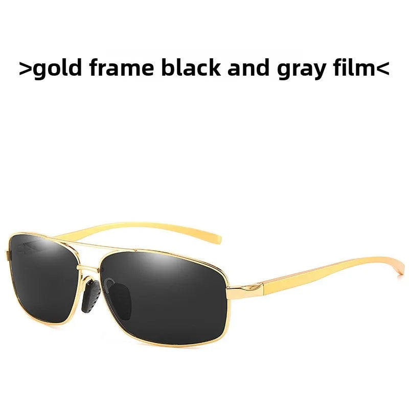 66-20 Men's Large Face Polarized Sunglasses Aluminum Magnesium Rectangular Glasses Driver Sunglasses Driving Glasses Have Degree