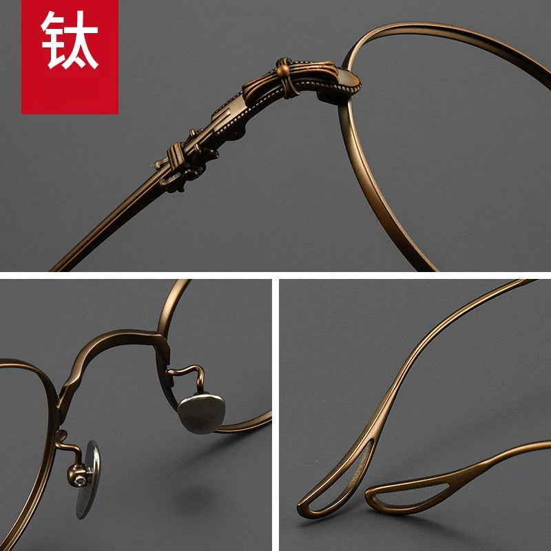 FIRADA Fashion Comfortable Round Glasses Retro Pure Titanium Luxury Eyeglasses Optical Prescription Eyewear Frame Men BK-GP401-C