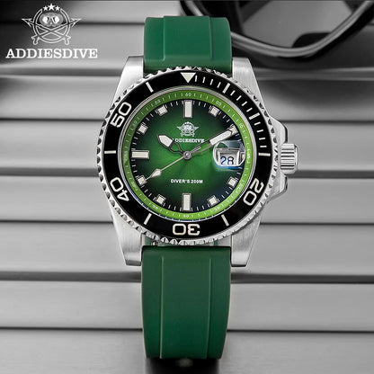 ADDIESDIVE NEW Diver Watch For Men Top Brand Waterproof Luminous Quartz Wristwatch Green/Red/Orange Dial Stainless Steel Watches