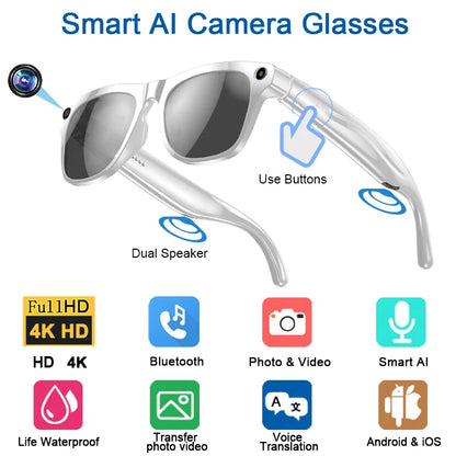 4K HD AI Smart Glasses GPT 100MP Multifunctional Camera Chat Bluetooth Call Voice Assistant Music Player Smart Translation