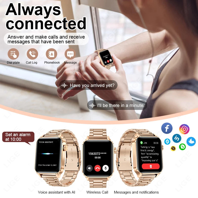 LIGE New Bluetooth Call Smart Watches Women Wrist Watch Sports Fitness Watches IP68 Waterproof Smartwatch For Android iOS iPhone