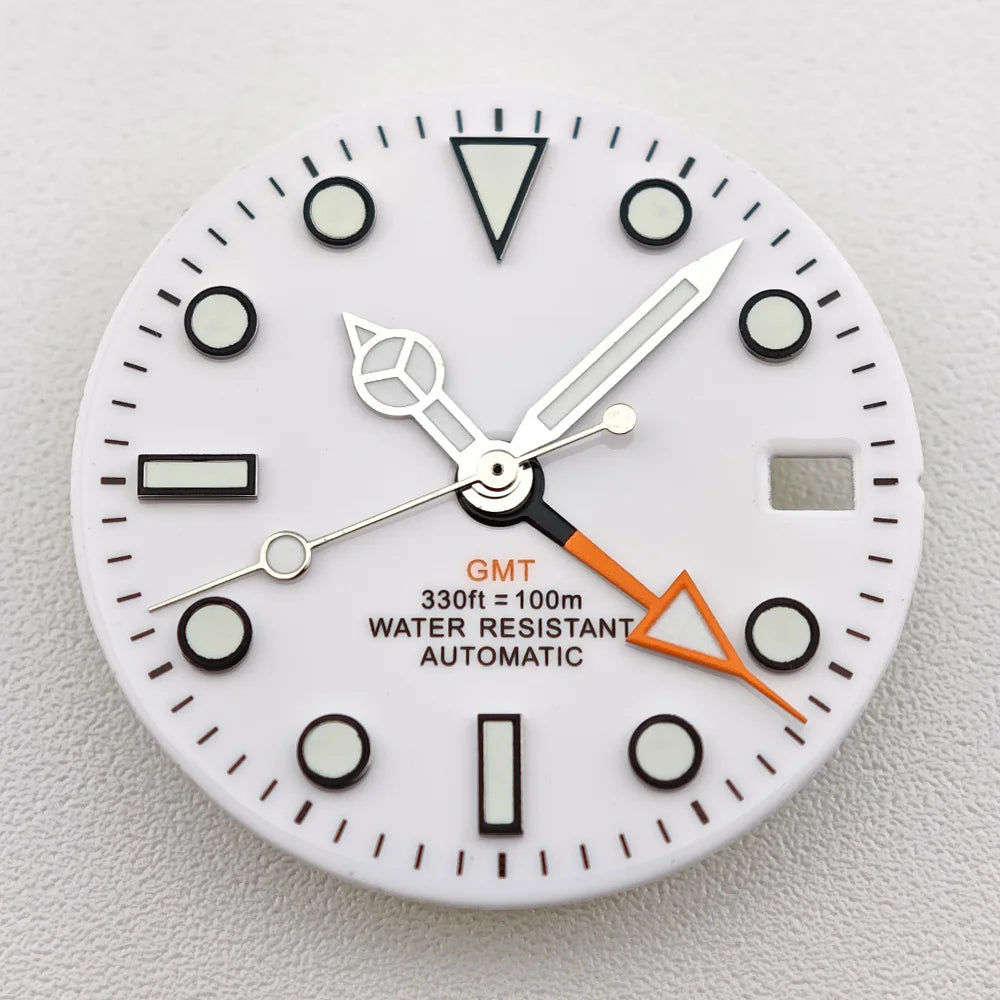 29mm White/Black Sterile Dial Watch GMT Hands Fit NH34Movement Watch parts Custom LOGO Luminous Watch Dial Parts Accessories