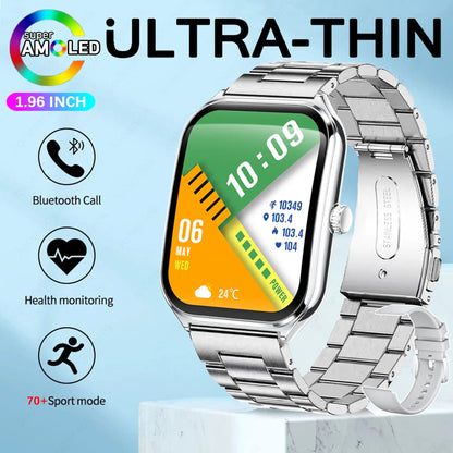 2025 New 7.5MM Ultra Thin Smart Watch Men 1.96"AMOLED Screen Always Show Time Heart Rate Sport Waterproof BT Call Smartwatch