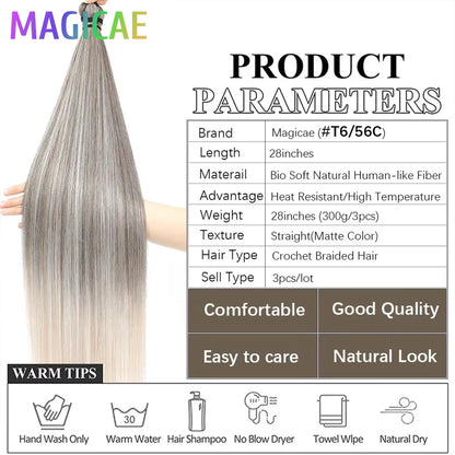 28Inch Ombre Straight Brown 6# M816# Blond 613 White Gray 60# 3Pcs Bundles Crochet Braids Ariel High Temperature Synthetic Hair
