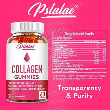 Collagen Gummies for Antioxidant Skin, Hair, Joints, Calcium Absorption, Digestion Immune System Health Supplement, Non-GMO