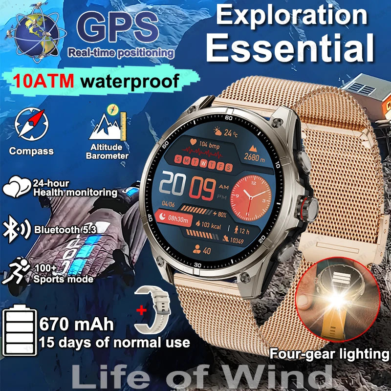 2025 New Premium GPS Smart Watches Outdoor Altimeter Barometer AMOLED Screen Built-in GPS Compass Military Sports Smartwatch Men