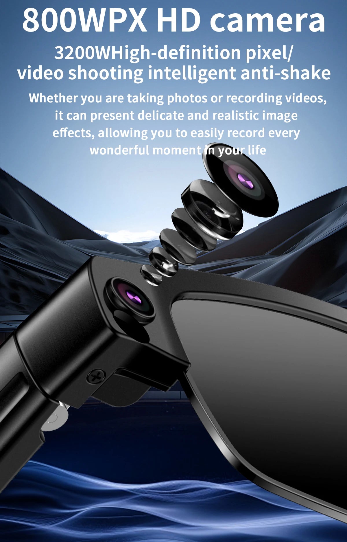 800W HD Camera Glasses AI Smart Sunglasses MIC Noise Reduction Music Call Bluetooth Glasses Translation Glasses for Android iOS