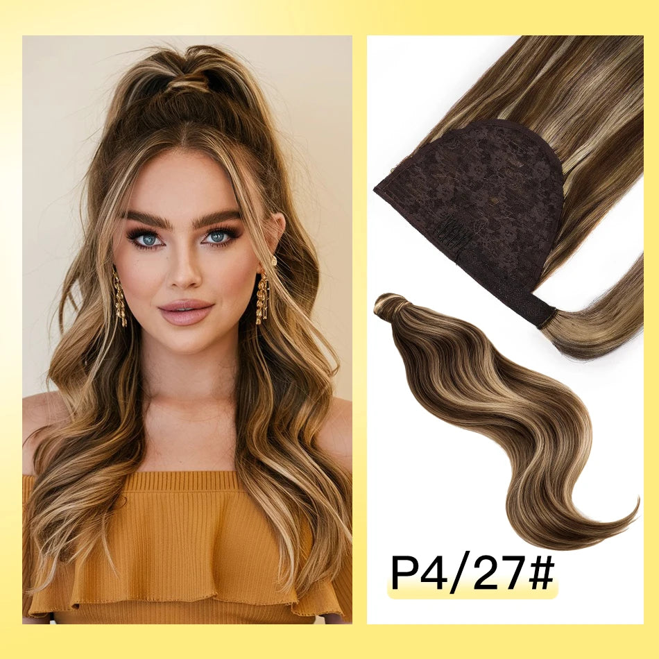 Yelo Ponytail Human Hair Wrap Around Brazilian Straight Ponytail 100% Remy Human Hair MagicTie Ponytail Extension Clip Horsetail